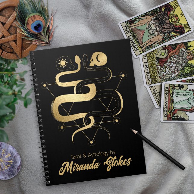 Carnet Twin Snakes & Skuls Black & Gold tendance gothique (Twin Snakes & Skulls Black & Gold Trendy Gothic Notebook)