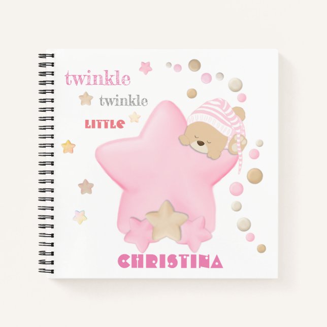 Carnet Twinkle Twinkle Little Star Baby Girl Teddy Bear N (Devant)