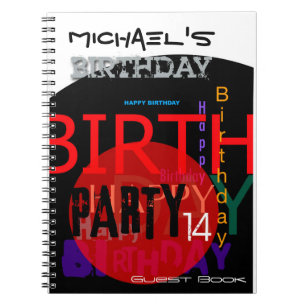 Carnet Typographic Happy 14th Birthday Party Guest Book