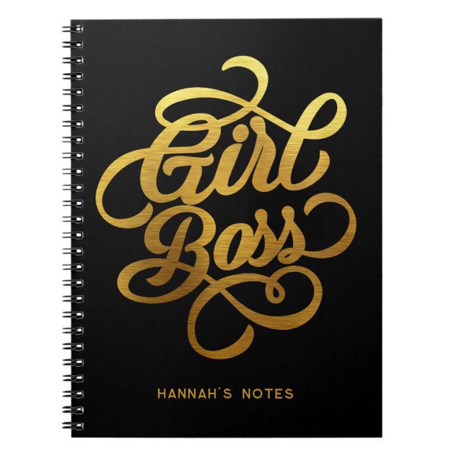 Carnet Typographie Boss Girl Gold Foil Noir (Devant)