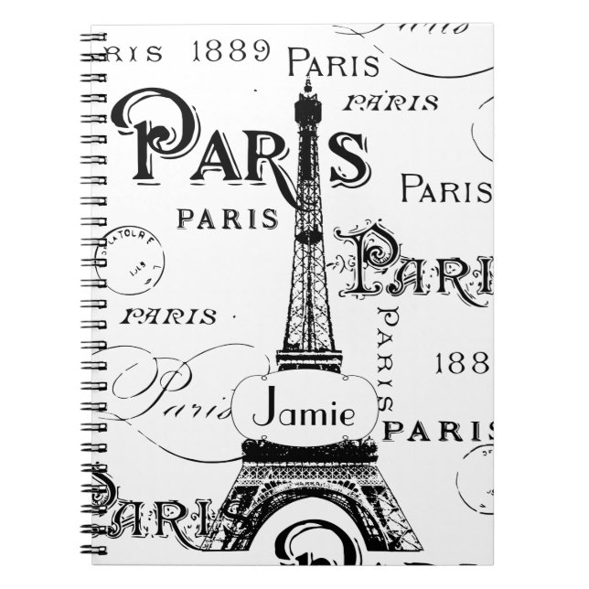 Carnet Typographie Calligraphie Paris France Tour Eiffel (Devant)