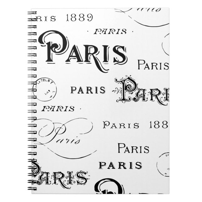 Carnet Typographie Calligraphie Paris France Tour Eiffel (Devant)
