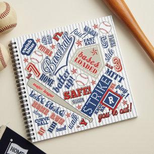 Carnet Typographie de baseball Rayures rouges blanches et