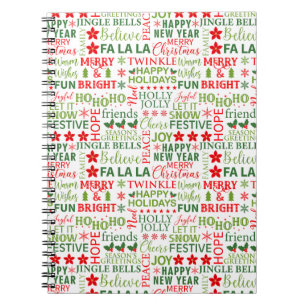Carnet Typographie de Noël rouge et vert sans couture