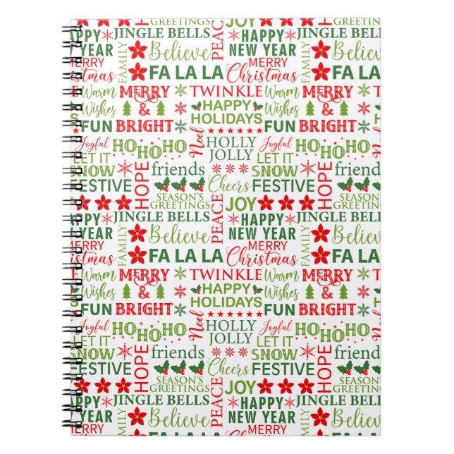 Carnet Typographie de Noël rouge et vert sans couture (Devant)