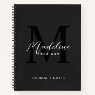 Carnet Typographie de script noir moderne Monogramme init