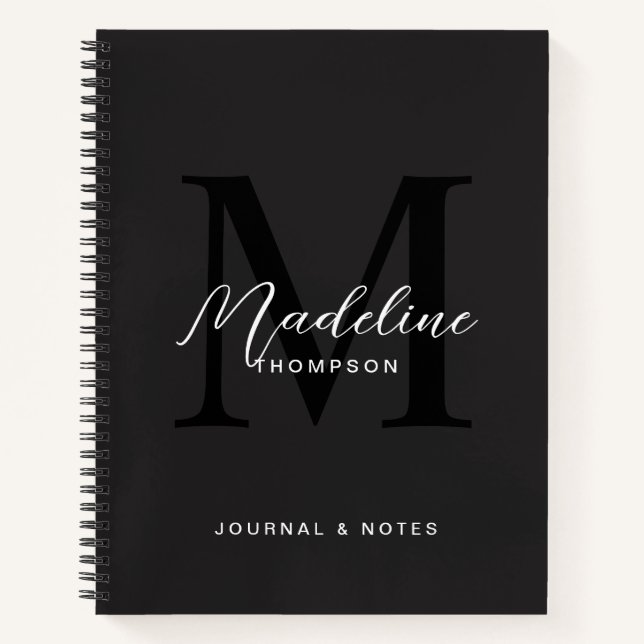 Carnet Typographie de script noir moderne Monogramme init (Devant)