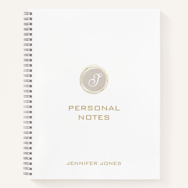 Carnet Typographie dorée Monogramme aquarelle beige Nom (Devant)