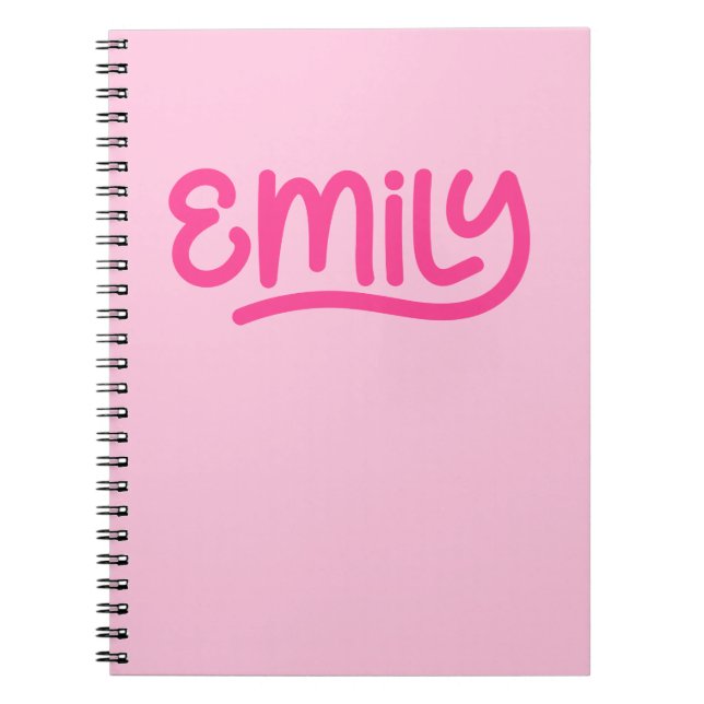 Carnet Typographie manuscrite rose mignonne Emily (Devant)