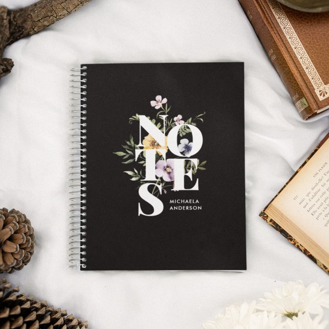 Carnet Typographie moderne Fleurs sauvages aquarelle & no (Créateur téléchargé)