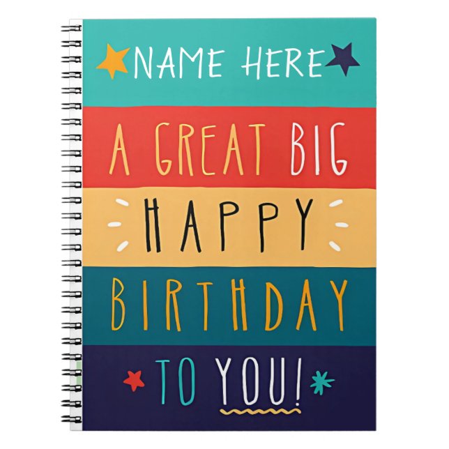 Carnet Typographie personnalisée colorée Anniversaire (Devant)