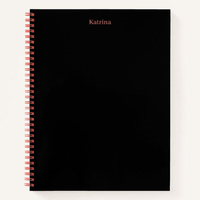 Carnet Typographie simple Nom personnalisé Corail noir (Devant)