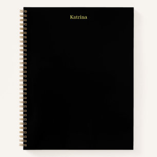 Carnet Typographie simple Nom personnalisé Noir Jaune