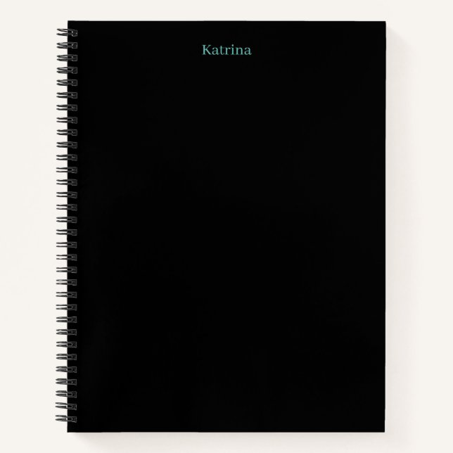Carnet Typographie simple Nom personnalisé Noir Turquoise (Devant)