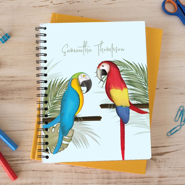 Carnet Typographie sympa Tropical Personnalisé (Colorful Whimsical watercolor perky parrots notebook.)