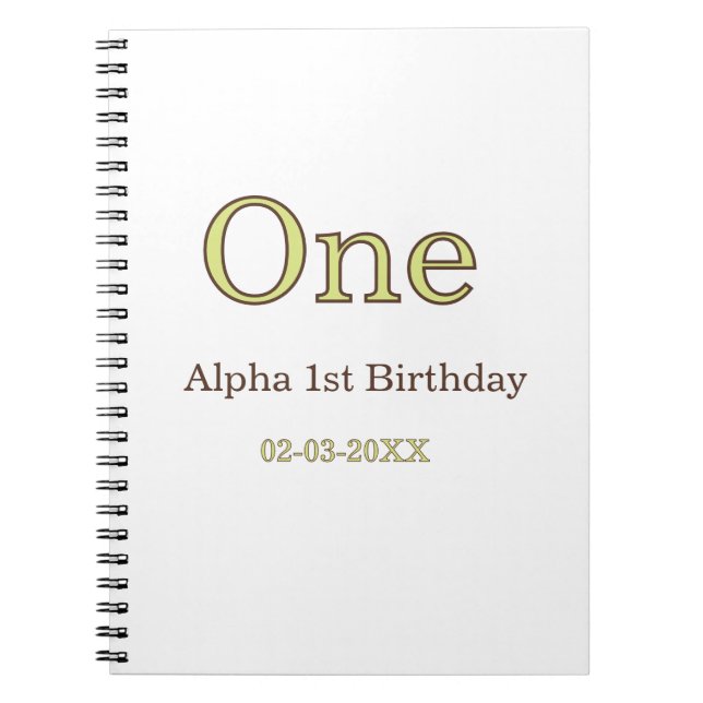 Carnet un 1er anniversaire vert marron pastel gras nom da (Devant)