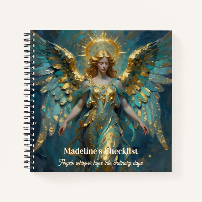 Carnet Un ange personnalisé en or et turquoise magnifique (Devant)