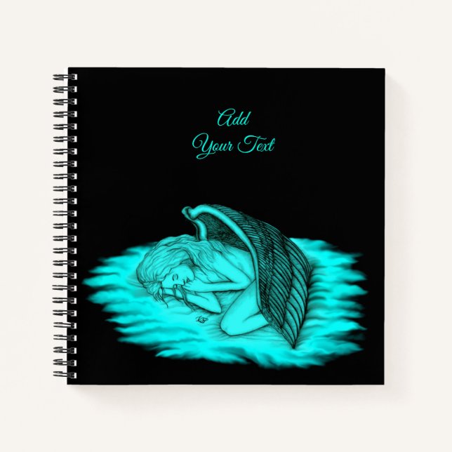 Carnet Un Angel endormi, Noir et Vert Design (Devant)