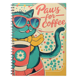 Carnet Un chat de dessin animé de style rétro en verre de