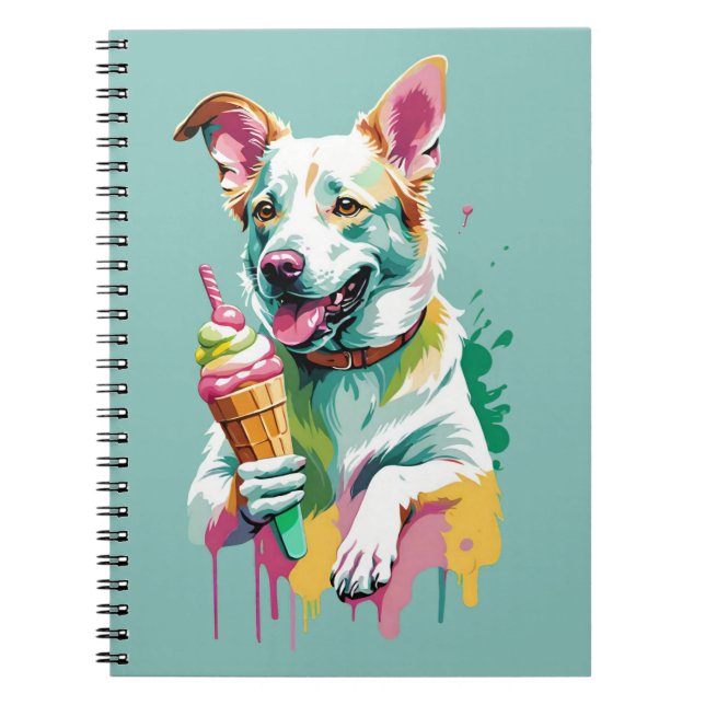 Carnet Un chien heureux mangeant une glace (Devant)