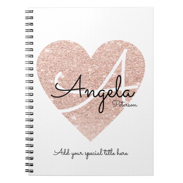 Carnet un coeur d'amour moderne monogramme rose avec son  (Devant)