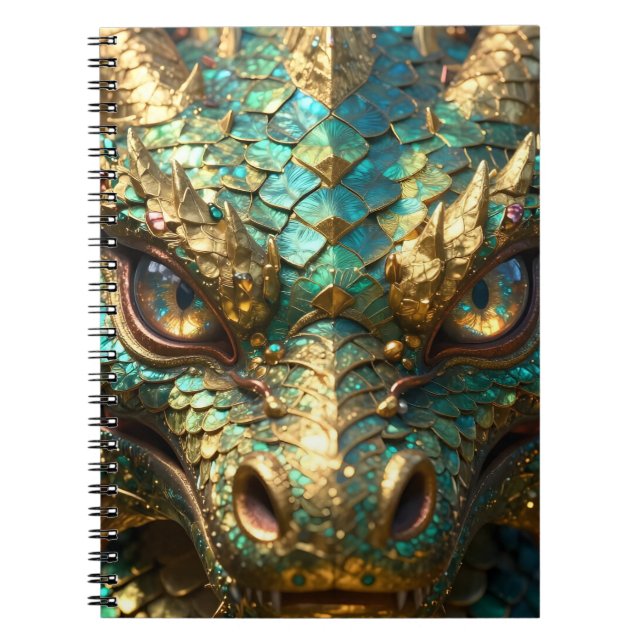 Carnet Un dragon mystique turquoise et or (Devant)