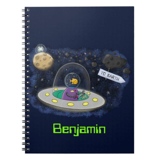 Carnet Un joli poisson heureux dans l'espace dessin animé (Devant)