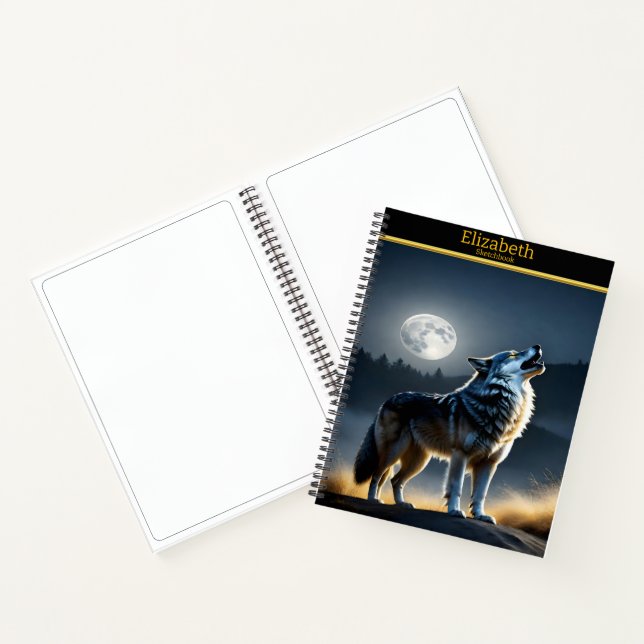 Carnet Un loup majestueux hurle au clair de lune lumineux (Intérieur)