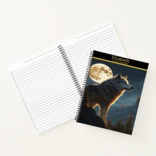 Carnet Un loup majestueux hurle sous une pleine lune la n