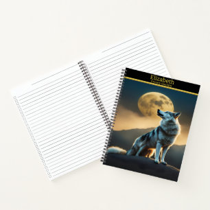 Carnet Un loup majestueux séduit la pleine lune la nuit