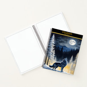 Carnet Un loup solitaire hurle à la pleine lune en hiver