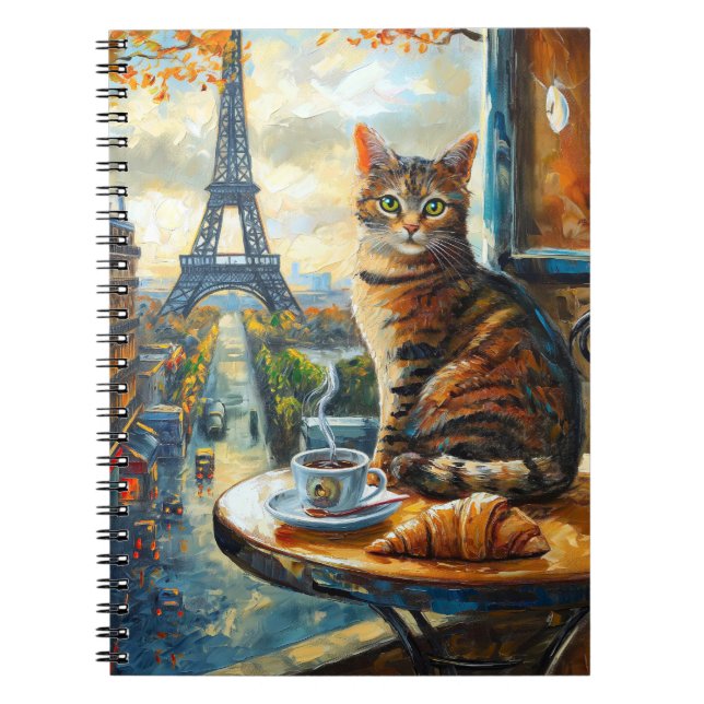 Carnet Un matin à Paris | Chat tigré dans un café (Devant)