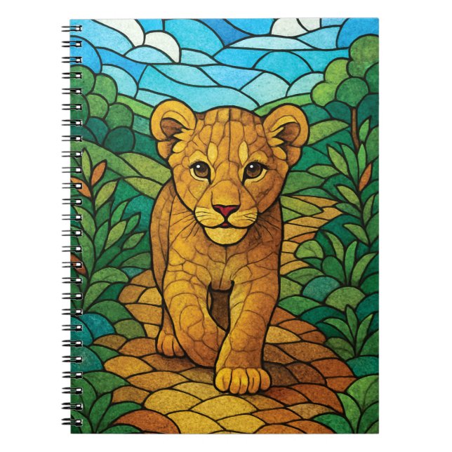 Carnet Un mignon lionceau marchant, art numérique en vitr (Devant)
