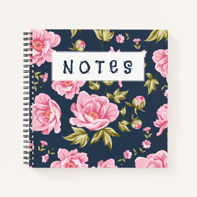 Carnet Un Modèle Floral Avec Fleurs Roses Et Laisser Vert (Devant)