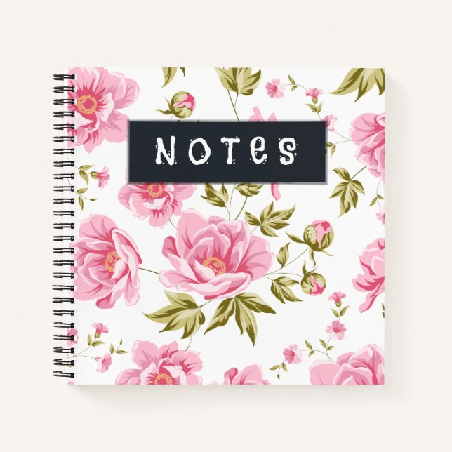 Carnet Un Modèle Floral Avec Fleurs Roses Et Laisser Vert (Devant)