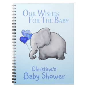 Carnet Un petit Baby shower bleu éléphant souhaite le b