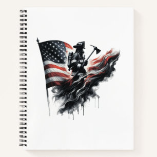 Carnet Un pompier américain.Drapeau des Etats-Unis.