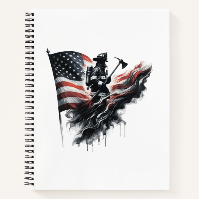 Carnet Un pompier américain.Drapeau des Etats-Unis. (Devant)