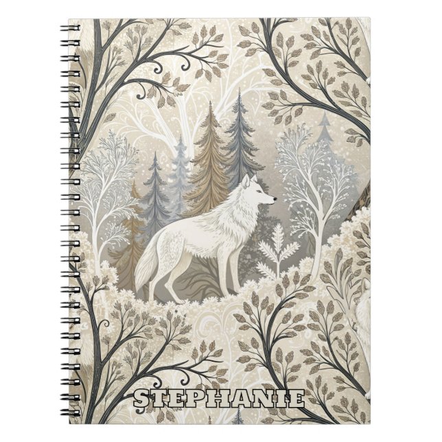 Carnet Une forêt d'hiver paisible avec des loups blancs (Devant)