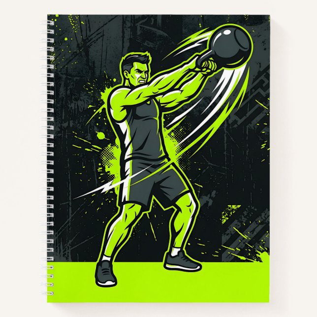 Carnet Une illustration linéaire vert néon dynamique d'un (Devant)
