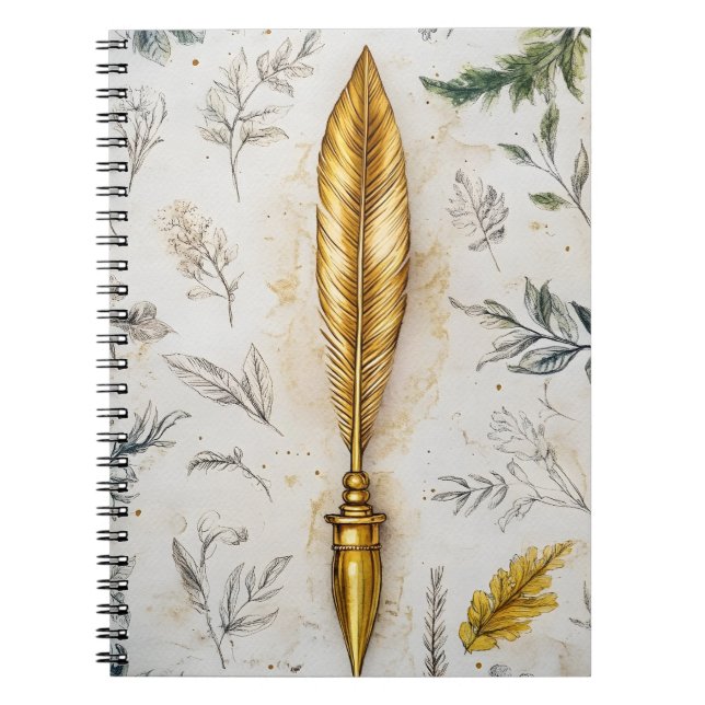 Carnet Une plume dorée ou un stylo plume fantaisie. (Devant)