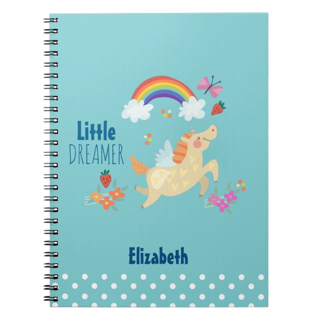 Carnet Unicorn Arc-en-ciel nuages et fleurs Petit Dreamer (Devant)