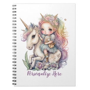 Carnet Unicorn Fairy Princess Rainbow Coloris Personnalis