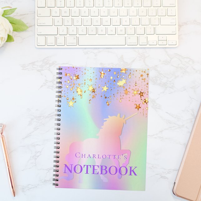 Carnet Unicorn or rose étoiles nom holographique (Créateur téléchargé)