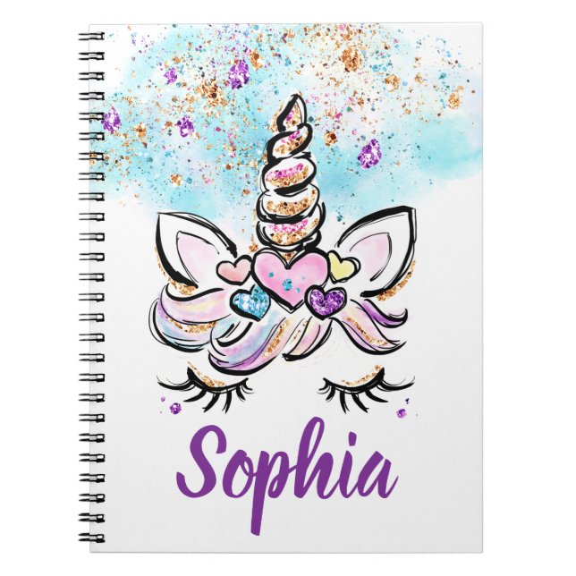 Carnet Unicorn Parties scintillant faciale rose et violet (Devant)