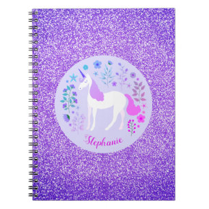 Carnet Unicorn Purple Parties scintillant Nom personnalis