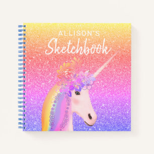 Carnet Unicorn Rainbow Parties scintillant Sketchbook Nom