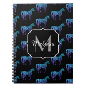 Carnet Unicorn Sparkles aqua blue ombre motif Monogramme