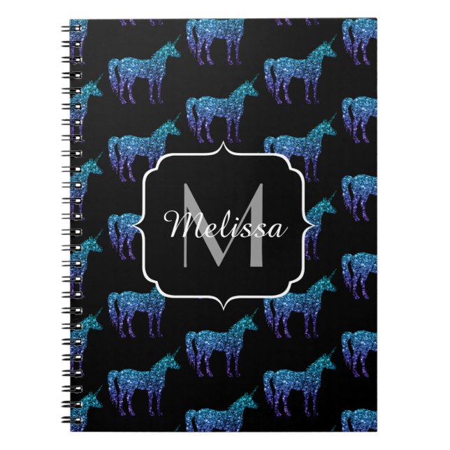 Carnet Unicorn Sparkles aqua blue ombre motif Monogramme (Devant)