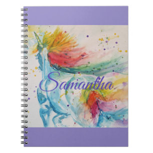 Carnet Unicorn Watercolor Painting Girls Name Notebook